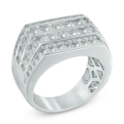 Expensive Engagement Wedding Three Row Men's Ring 4.2 CT Diamond 14K White Gold 