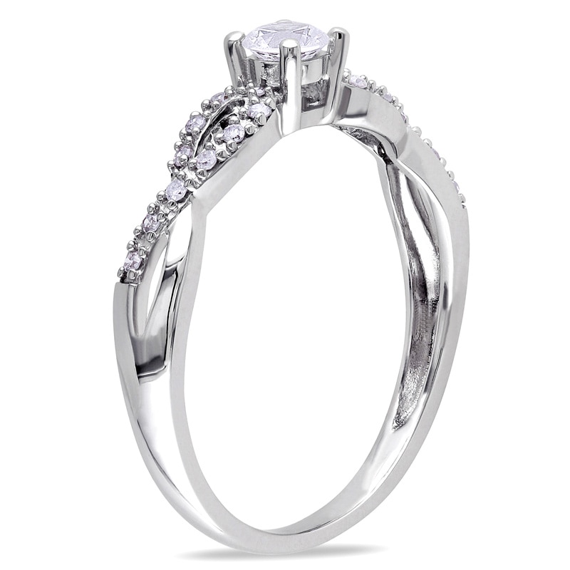 3.5mm Lab-Created White Sapphire and 1/15 CT. T.W. Diamond Promise Ring in 10K White Gold