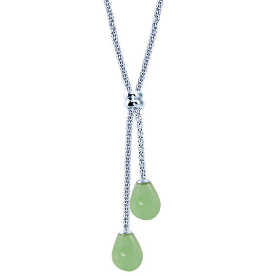 Teardrop Shaped Jade Lariat Necklace in Sterling Silver - 16.5"
