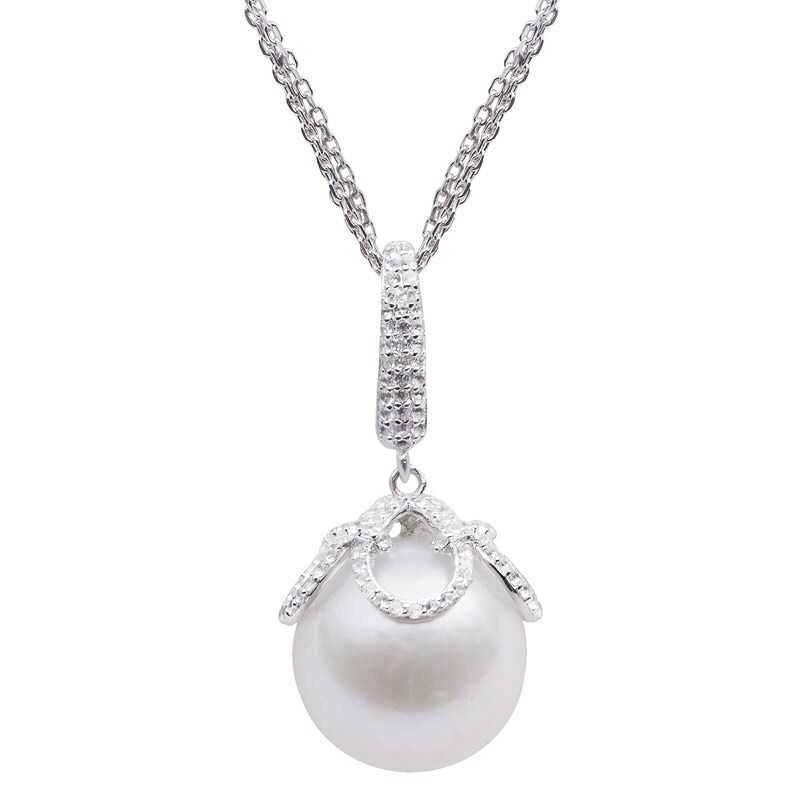 Windsor Pearls® 13.0 - 14.0mm Cultured Freshwater Pearl and White Topaz Pendant in Sterling Silver