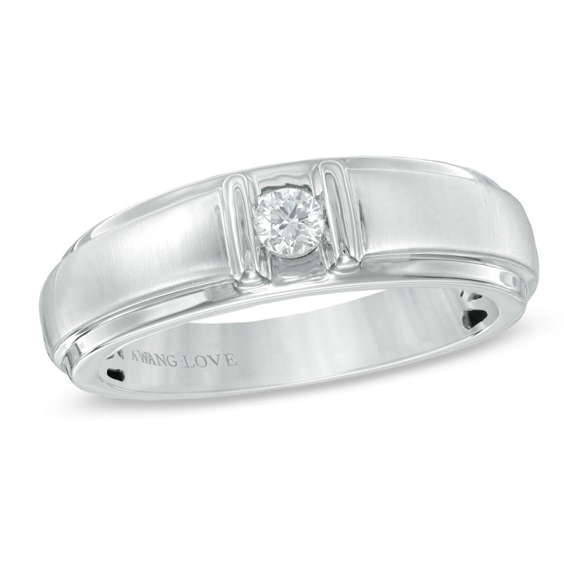 Main Image 1 of Vera Wang Men's 1/6 CT. Diamond Solitaire Wedding Band in 14K White Gold