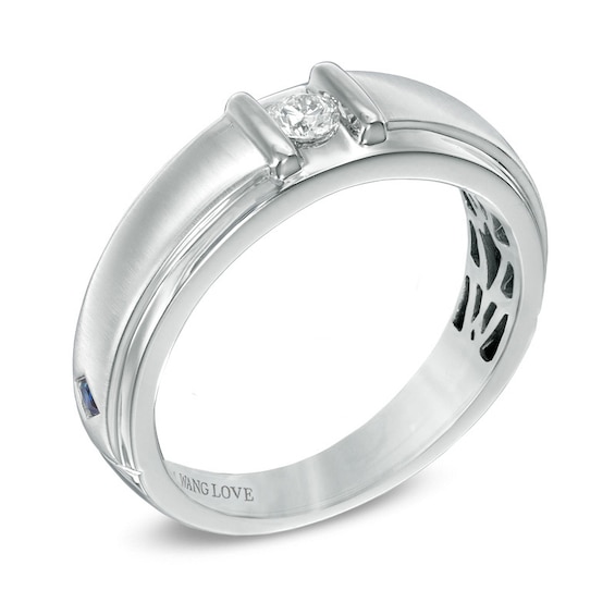 Vera Wang Men's 1/6 CT. Diamond Solitaire Wedding Band in 14K White Gold