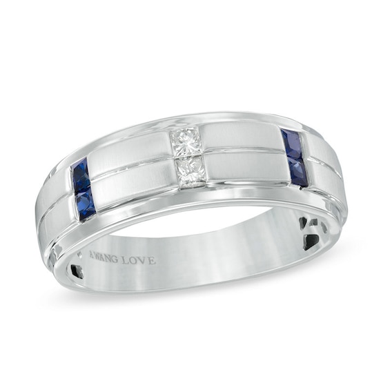 Vera Wang Love Collection Men's 1/8 CT. T.W. Diamond and Blue Sapphire ...