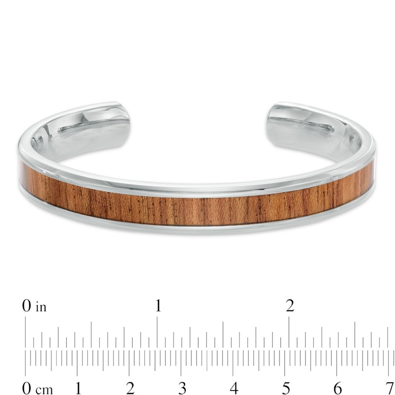 Main Image 3 of Men's Light Wood Inlay Cuff Bracelet in Stainless Steel - 8.5&quot;