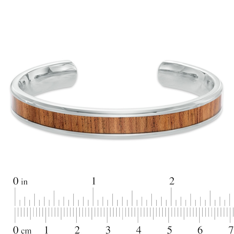 Men's Light Wood Inlay Cuff Bracelet in Stainless Steel - 8.5"