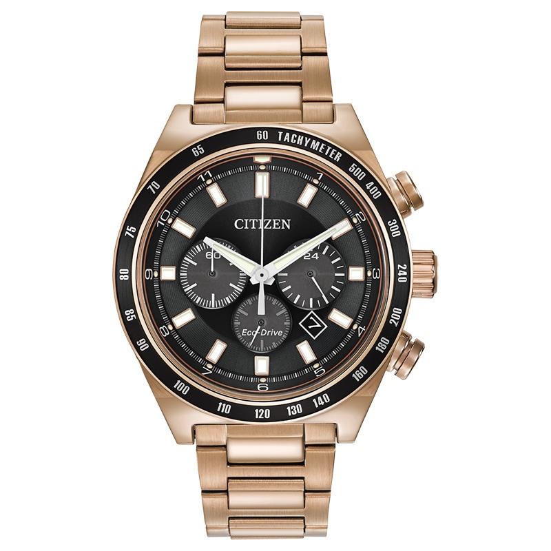 Main Image 1 of Men's Citizen Eco-Drive® Brycen Chronograph Rose-Tone Watch with Black Dial (Model: CA4203-54E)