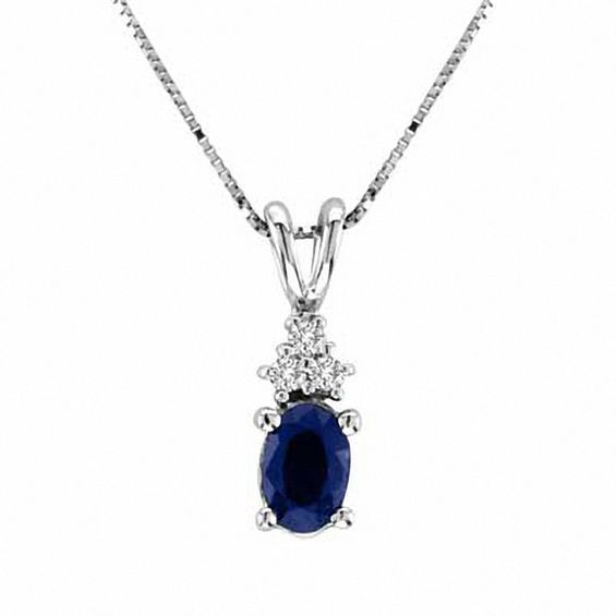 Oval Blue Sapphire and Diamond Accent Pendant in 14K White Gold