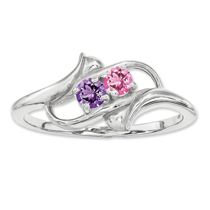 Mother's Simulated Birthstone Ring in Sterling Silver (2 Stones)
