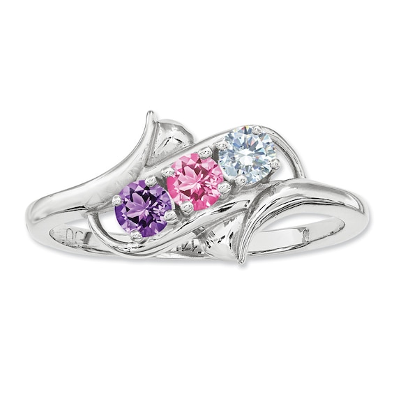 Mother's Simulated Birthstone Ring in Sterling Silver (3 Stones)
