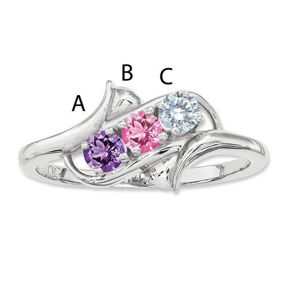 Mother's Simulated Birthstone Ring in Sterling Silver (3 Stones)