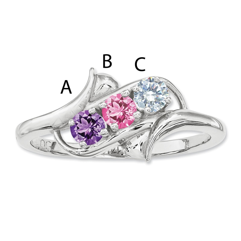 Mother's Simulated Birthstone Ring in Sterling Silver (3 Stones) Zales
