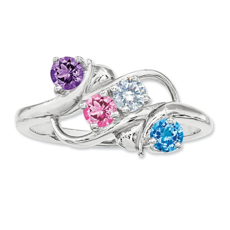 Mother's Simulated Birthstone Ring in Sterling Silver (4 Stones)