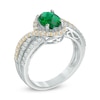 Thumbnail Image 1 of Oval Lab-Created Emerald and White Sapphire Swirl Engagement Ring in Two-Tone Sterling Silver