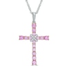 Thumbnail Image 1 of Lab-Created Pink and White Sapphire Cross Pendant in Sterling Silver