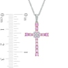 Thumbnail Image 2 of Lab-Created Pink and White Sapphire Cross Pendant in Sterling Silver
