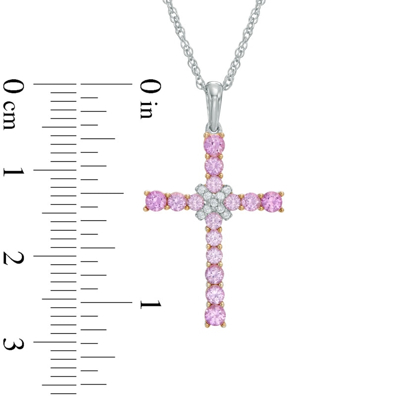 Main Image 2 of Lab-Created Pink and White Sapphire Cross Pendant in Sterling Silver