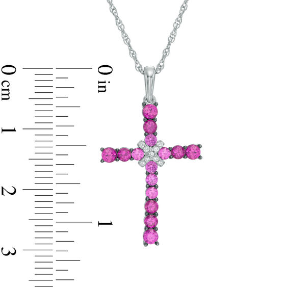 Lab-Created Ruby and White Sapphire Cross Pendant in Sterling Silver