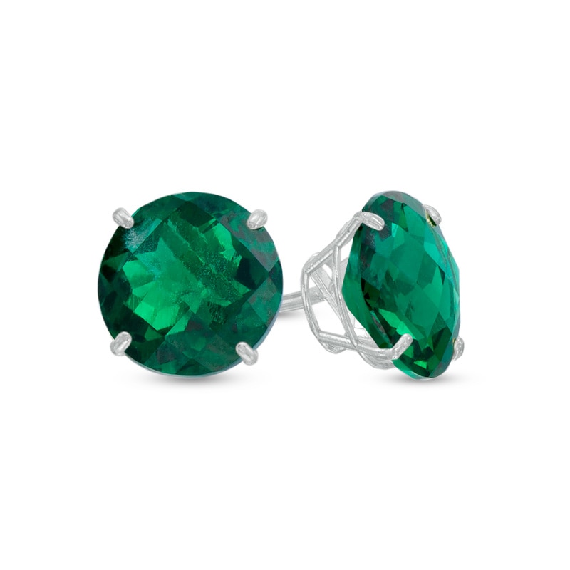 8.0mm Lab-Created Emerald Stud Earrings in 10K White Gold | Zales