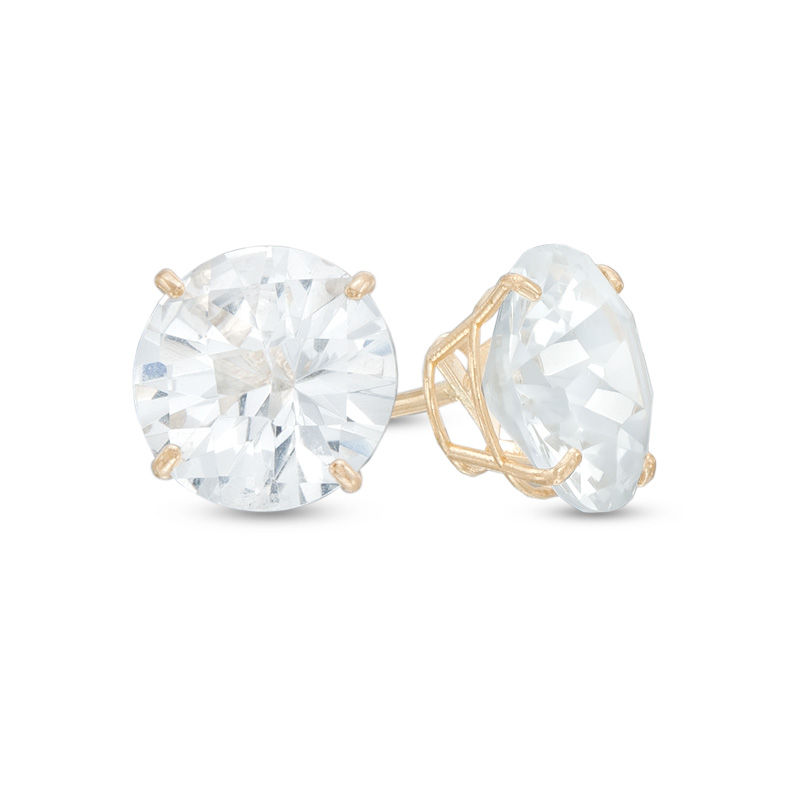 Zales 8.0mm Lab-Created Opal and White Lab-Created Sapphire Double Row Outer Edge Stud Earrings in 18K Gold Over Silver