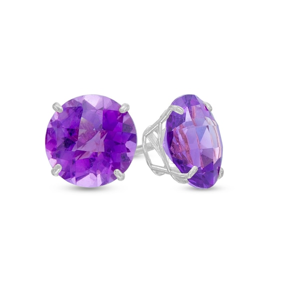 10K Yellow Gold 6x6mm Cushion Cut Amethyst Bead Frame Stud Earring with Silicone Back 10K Yellow Gold 6x6mm Cushion Cut Amethyst Bead Frame Stud Earring with Silicone Back