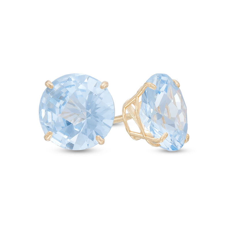 8 0mm Lab Created Aquamarine Stud Earrings In 10k Gold 8 0mm Lab Created Aquamarine Stud Earrings In 10k Gold