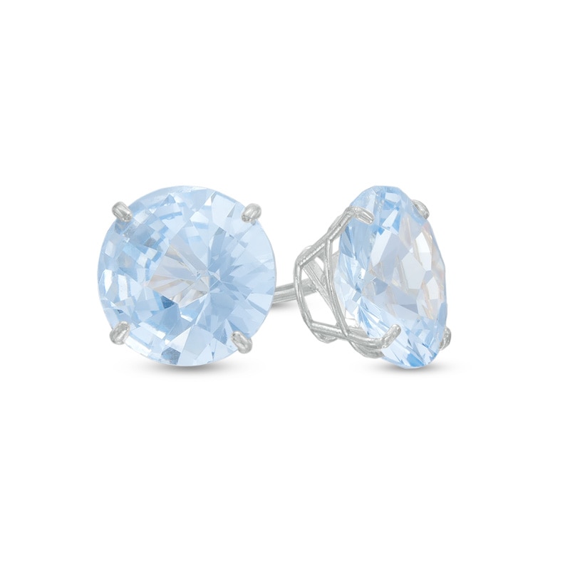 8.0mm Simulated Aquamarine Stud Earrings in 10K White Gold