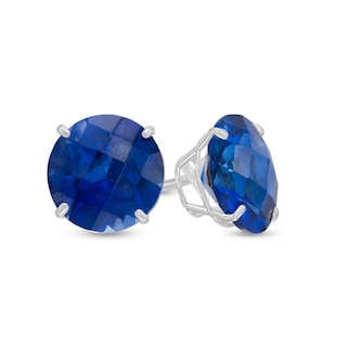 8.0mm Lab-Created Blue Sapphire Stud Earrings in 10K White Gold | Zales