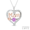 Thumbnail Image 0 of Lab-Created Pink and White Sapphire MOM Heart Pendant in Sterling Silver and 14K Rose Gold Plate