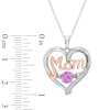 Thumbnail Image 2 of Lab-Created Pink and White Sapphire MOM Heart Pendant in Sterling Silver and 14K Rose Gold Plate