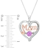 Thumbnail Image 1 of Lab-Created Pink and White Sapphire MOM Heart Pendant in Sterling Silver and 14K Rose Gold Plate