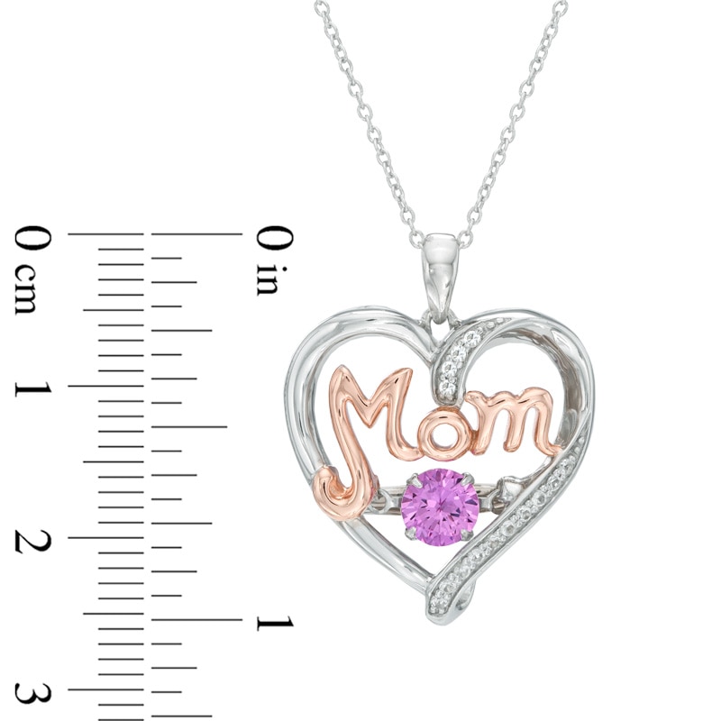 Main Image 2 of Lab-Created Pink and White Sapphire MOM Heart Pendant in Sterling Silver and 14K Rose Gold Plate