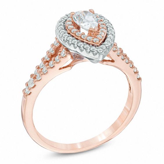 1 CT. T.w. Pear-Shaped Diamond Double Frame Engagement Ring in 14K Two-Tone Gold