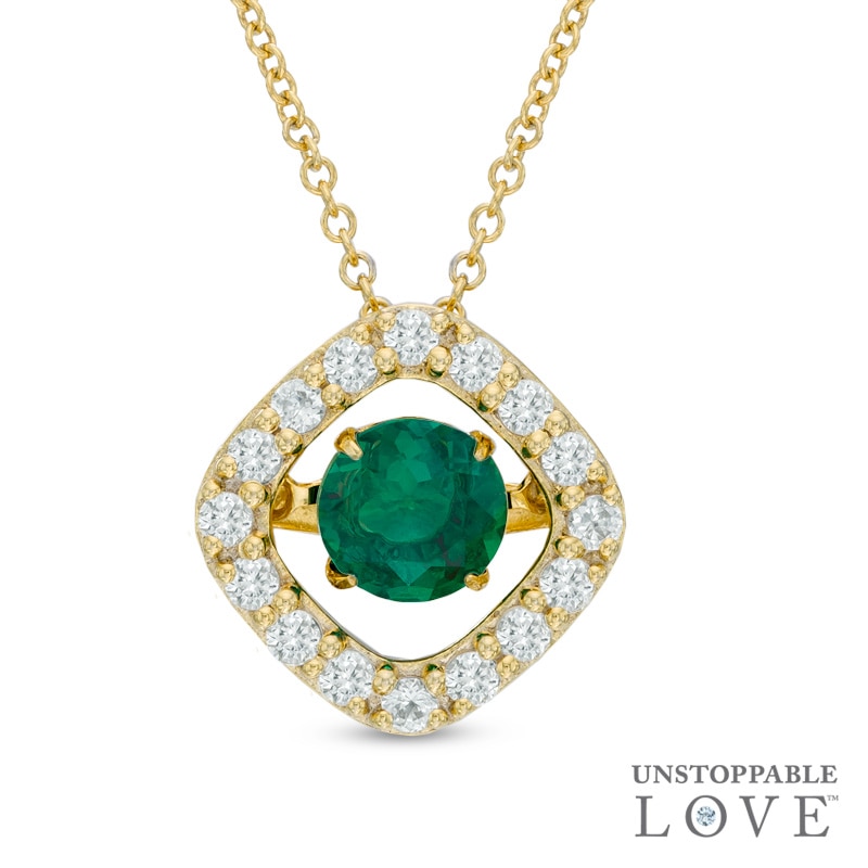 Main Image 1 of 6.0mm Lab-Created Emerald Frame Pendant in Sterling Silver with 14K Gold Plate