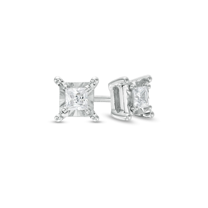 1/3 CT. T.W. Princess-Cut Diamond Solitaire Stud Earrings in Sterling Silver (J/I3)