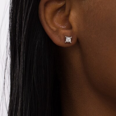 1 3 Ct T W Princess Cut Diamond Solitaire Stud Earrings In Sterling Silver Zales
