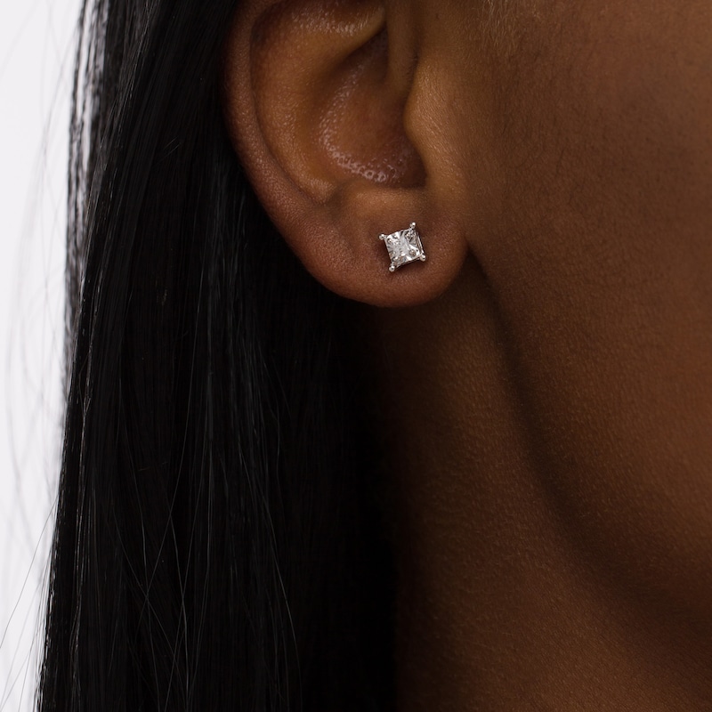 Main Image 2 of 1/4 CT. T.W. Princess-Cut Diamond Solitaire Stud Earrings in Sterling Silver (J/I3)