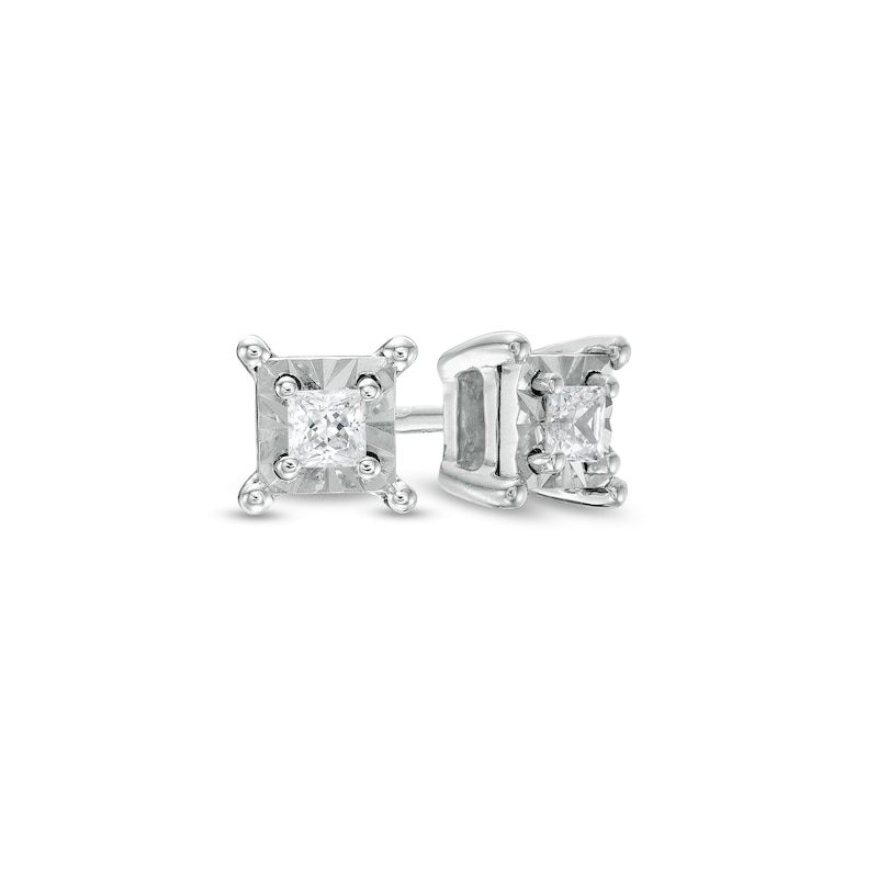 1/10 CT. T.W. Princess-Cut Diamond Solitaire Stud Earrings in Sterling Silver