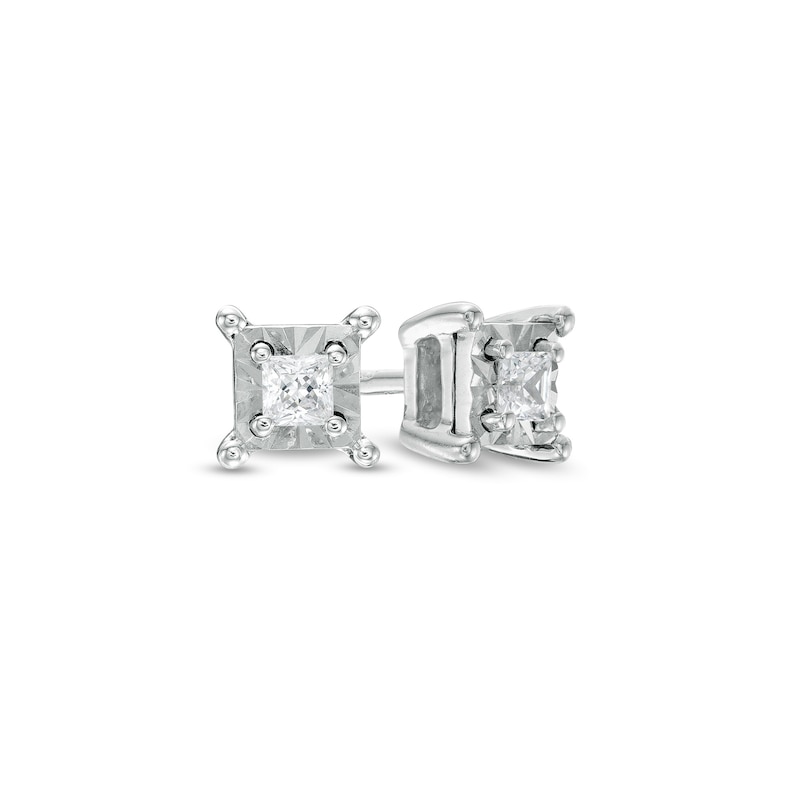 Main Image 1 of 1/10 CT. T.W. Princess-Cut Diamond Solitaire Stud Earrings in Sterling Silver (J/I3)