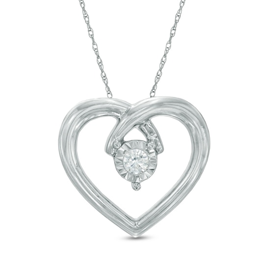 1/10 CT. Diamond Solitaire Pretzel Heart Pendant in 10K White Gold