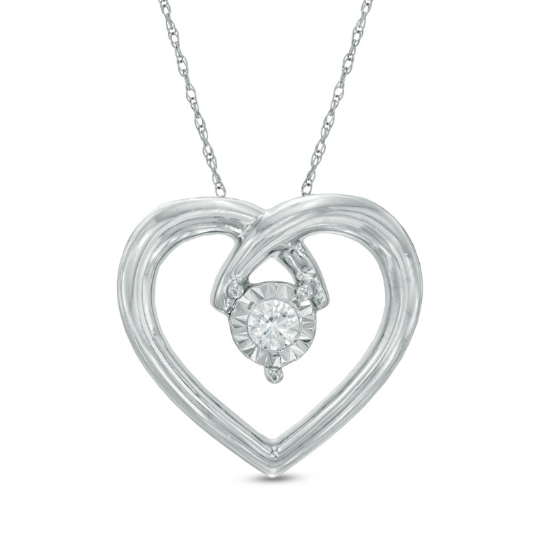 Main Image 1 of 1/10 CT. Diamond Solitaire Pretzel Heart Pendant in 10K White Gold