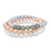 Thumbnail Image 1 of 7.0mm White and Dyed Pink and Grey Cultured Freshwater Pearl and Crystal Bead Stretch Bracelet Set - 7.25"