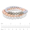 7.0mm White and Dyed Pink and Grey Cultured Freshwater Pearl and Crystal Bead Stretch Bracelet Set - 7.25"