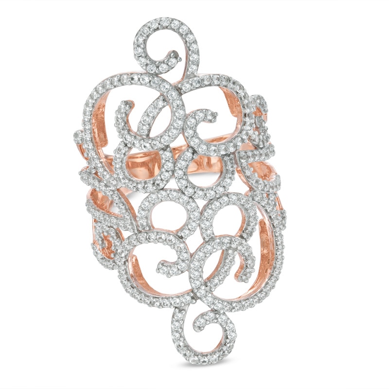 Lab-Created White Sapphire Large Scroll Ring in Sterling Silver with 14K Rose Gold Plate