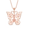 Thumbnail Image 1 of Lab-Created Pink Opal and Pink Sapphire Butterfly Pendant in Sterling Silver with 14K Rose Gold Plate