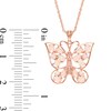 Thumbnail Image 2 of Lab-Created Pink Opal and Pink Sapphire Butterfly Pendant in Sterling Silver with 14K Rose Gold Plate