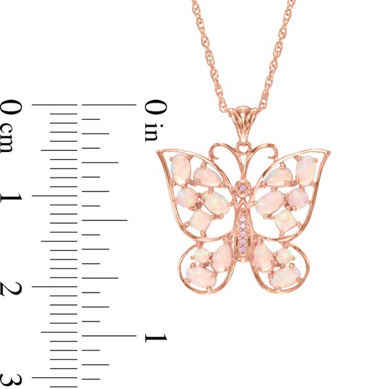 Lab-Created Pink Opal and Pink Sapphire Butterfly Pendant in Sterling Silver with 14K Rose Gold Plate