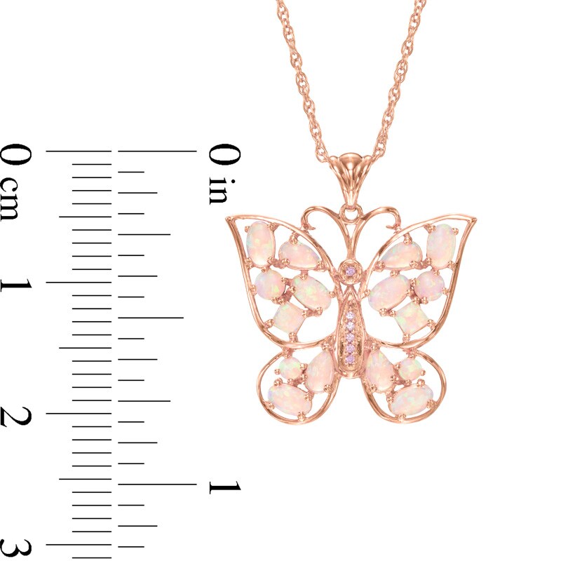 Main Image 2 of Lab-Created Pink Opal and Pink Sapphire Butterfly Pendant in Sterling Silver with 14K Rose Gold Plate