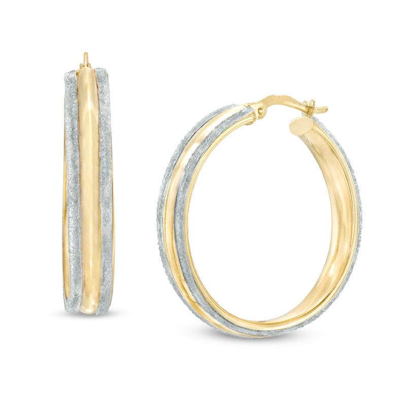 30mm Double Row Glitter Hoop Earrings in 10K Gold
