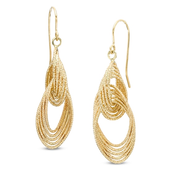 Diamond-Cut Layered Double Circle Drop Earrings in 10K Gold