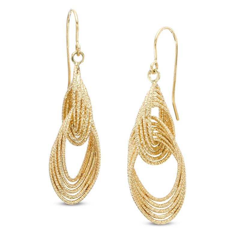 Main Image 1 of Diamond-Cut Layered Double Circle Drop Earrings in 10K Gold